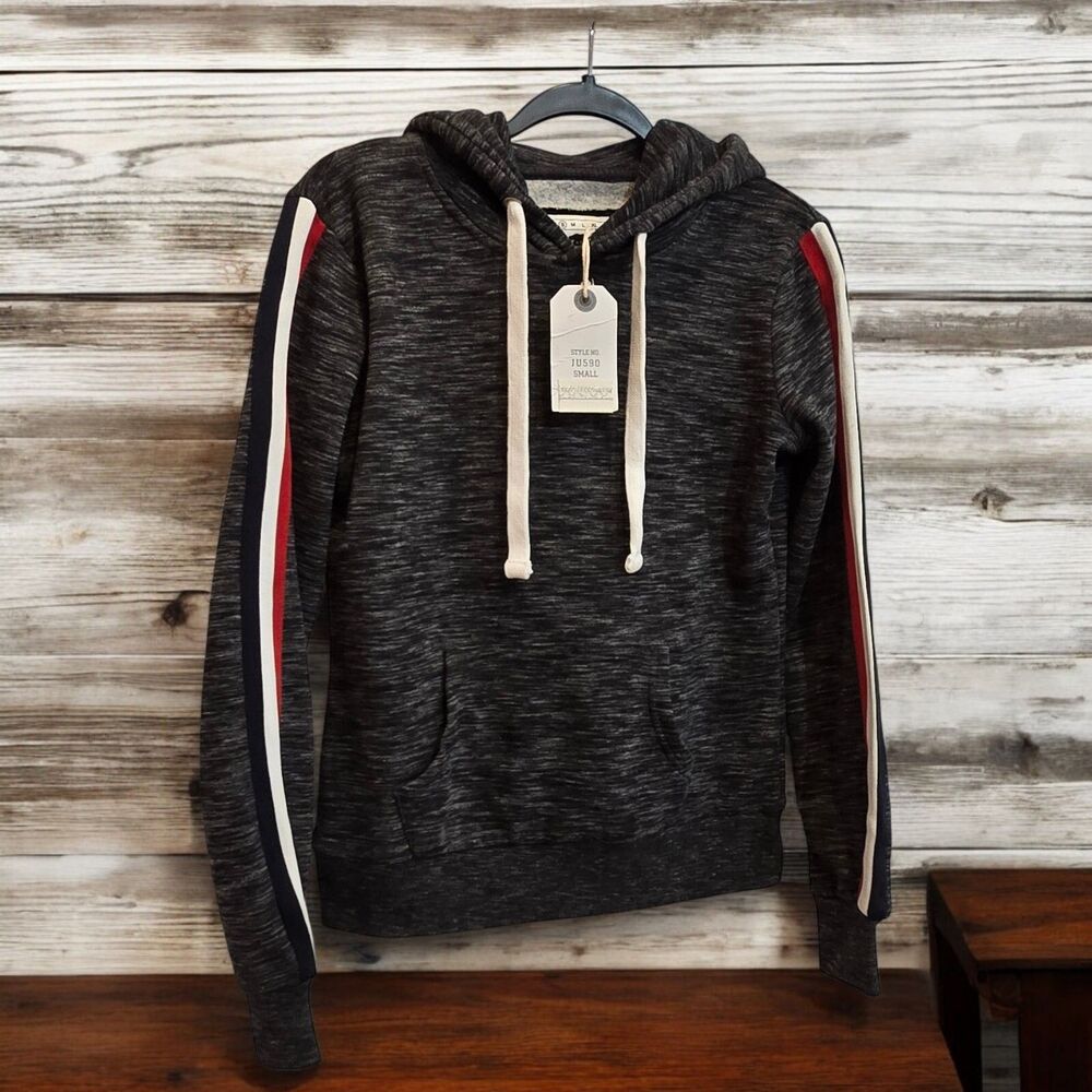 NEW Reflex Hoodie Ultra Soft Small Fleece Pullover "LOVE" Striped Sleeves Pocket